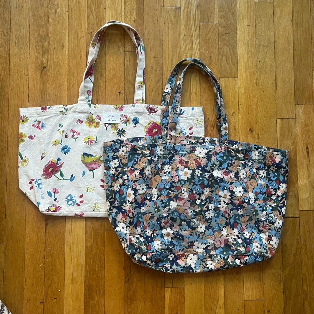 Pair of Sézane floral tote bags